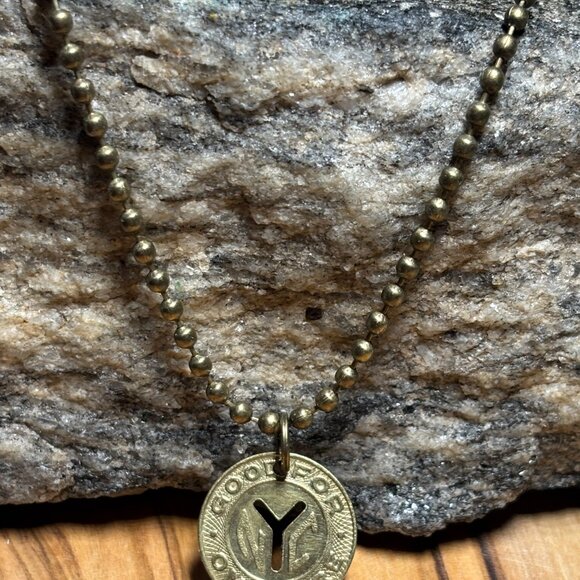 NYC 1953 New York City Subway transit token pendant Manhattan Necklace G… - Picture 3 of 11
